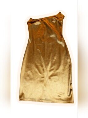 Fashion Nova Gold Satin Strapless Dress (XS)